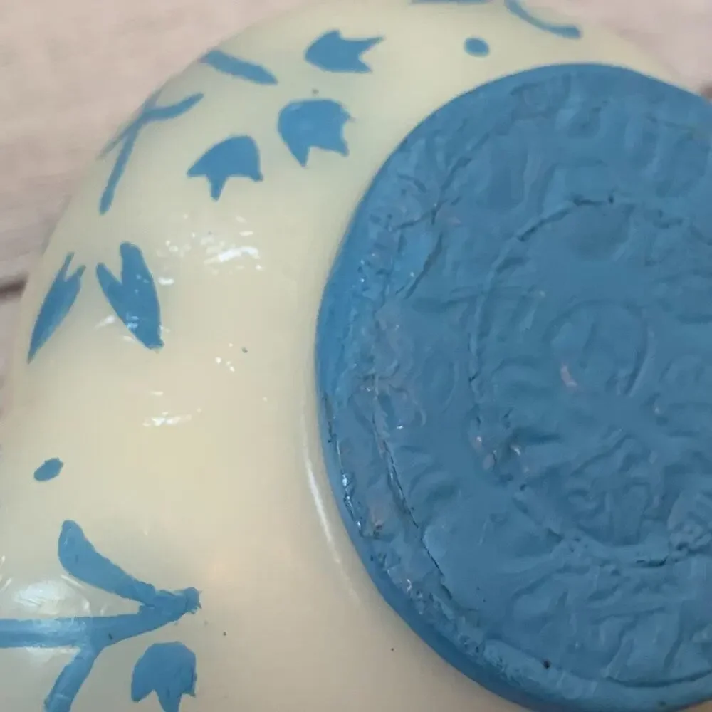 Teapot Shaped Candle White with Blue Floral Design Unlit 2 1/2